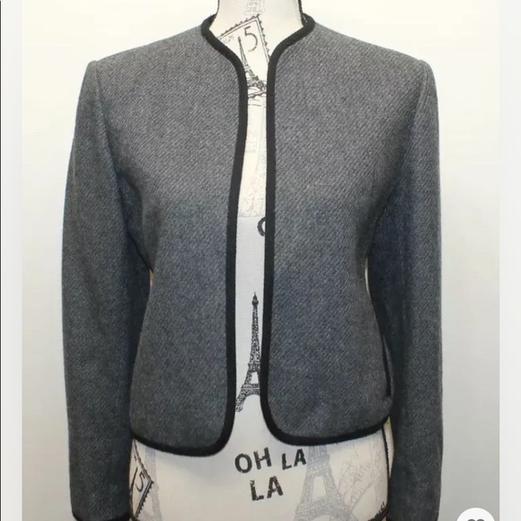 Sphere Made in Japan Black Blazer Women Open Wool Black Piping Sz 12 Fall Lined - Picture 3 of 14